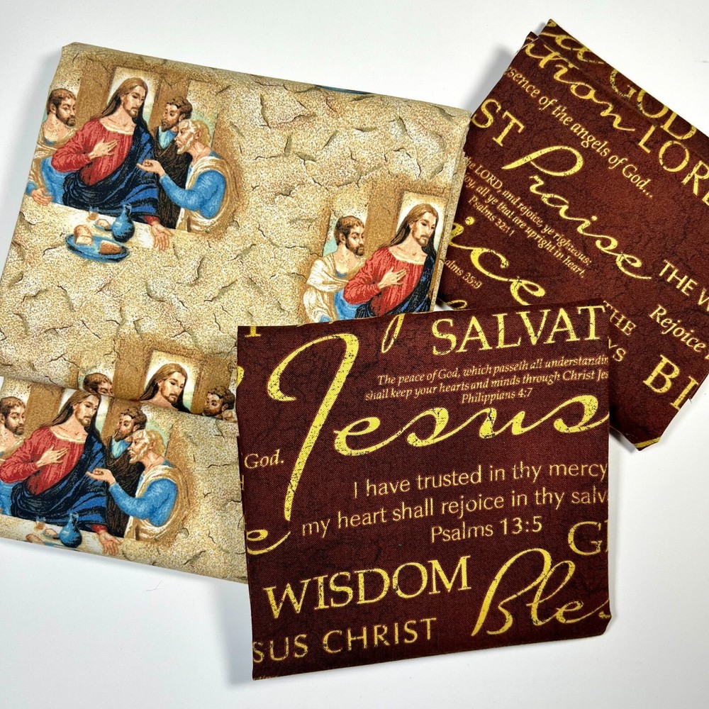 Last Supper Jesus Words of Faith Fabric 3-Pack, Coordinating Fabrics 100% Cotton