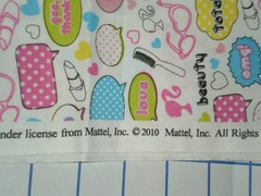 Vintage 2010 Barbie Mattel Cranston Fabric Cotton 39″ L x 43″ W pink white Word
