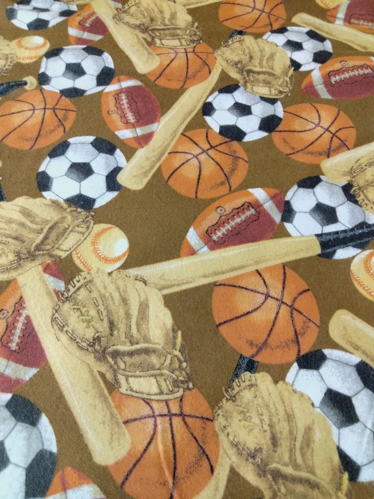 Sports Themed Cotton Flannel Fabric 2.5 Yards Boy Baby Baseballs Bats Gloves