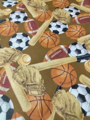 Sports Themed Cotton Flannel Fabric 2.5 Yards Boy Baby Baseballs Bats Gloves