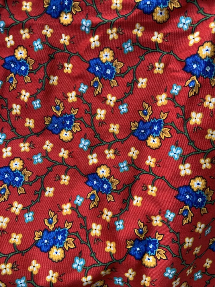Vintage Tandler Textile Red Blue Floral, 2 1/2 Yards 1991. Heavy