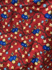 Vintage Tandler Textile Red Blue Floral, 2 1/2 Yards 1991. Heavy