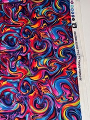 1 1/2 YARD HI-FASHION FABRICS COTTON WILD COLOR SWIRLS RED BLUE YELLOW GREEN