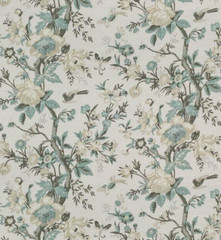 THIBAUT CURTAIN FABRIC DESIGN Nemour 3.5 METRES BEIGE/AQUA ENCHANTMENT COLL