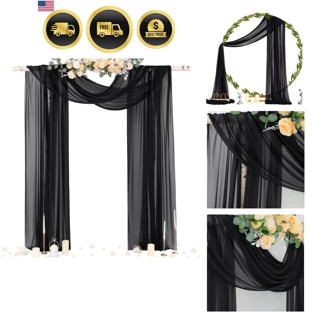 Black Sheer Gothic Wedding Draping Fabric Outdoor Curtain Arch Decor 29x20Ft