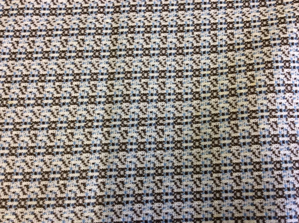 BROWN,BLUE & ECRU POLY KNIT PLAID-60 INCH WIDE- 1 3/8 YARDS