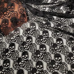 60 * 36 Inches Lace Fabric, 1 Yard Black Skull Pettern Lace Fabric, 1 Yd Non-Str