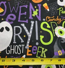 Hobby Lobby Halloween Fabric Black Background Ghosts Witch Shoe Pumpkin 1-7/8yd+