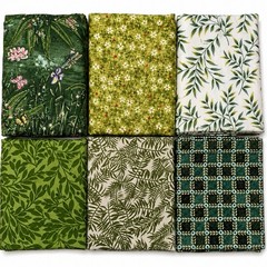 6 Vintage Green Botanical Floral Fabric Remnants Quilt Crafts Cottagecore Lot