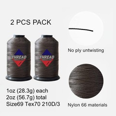 Sissewpro 1oz 375 yds Each 2 Pack Tex70 Bonded T70 #69 210D/3 1oz, 2xCoffee