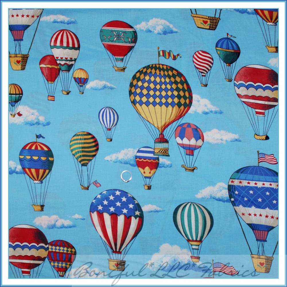 BonEful Fabric FQ Cotton Quilt Hot Air Balloon Birthday Carnival Scenic America