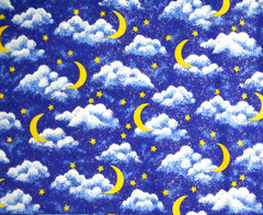 Glitter Night Sky Cloud Moon Star Blue Cotton Fabric 3 Yards X 44″ Wide New