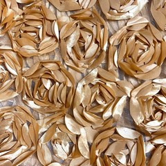 Maci CHAMPAGNE GOLD 3D Floral Polyester Satin Rosette on Mesh Fabric by the Yar