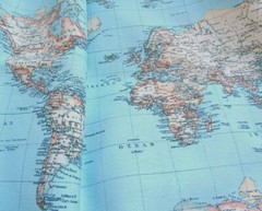 WORLD MAP Globe Curtain Upholstery Dress Cotton Fabric Material – 55” wide Blue