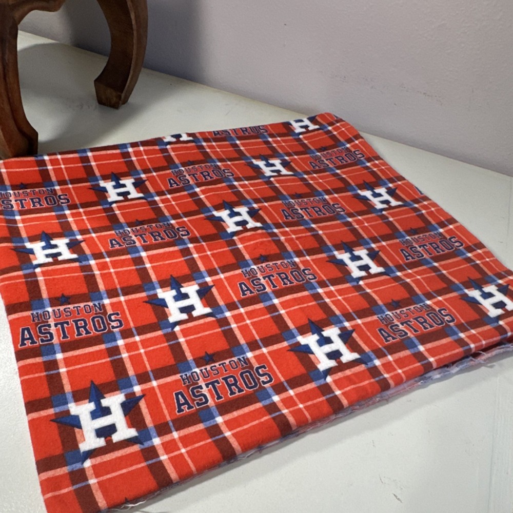 Houston Astros MLB Baseball Plaid Flannel Fabric Red Blue White Orange 2 yds