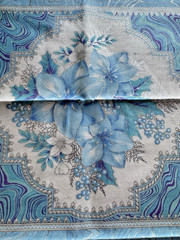 Kaufman Holiday Flourish Fabric Panel 24″ x 44″ Blue Silver Purple Christmas