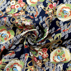 Japanese Fabric Squares 6 Pcs, 6 Different Black Wrapping Cloth Fish Floral Red