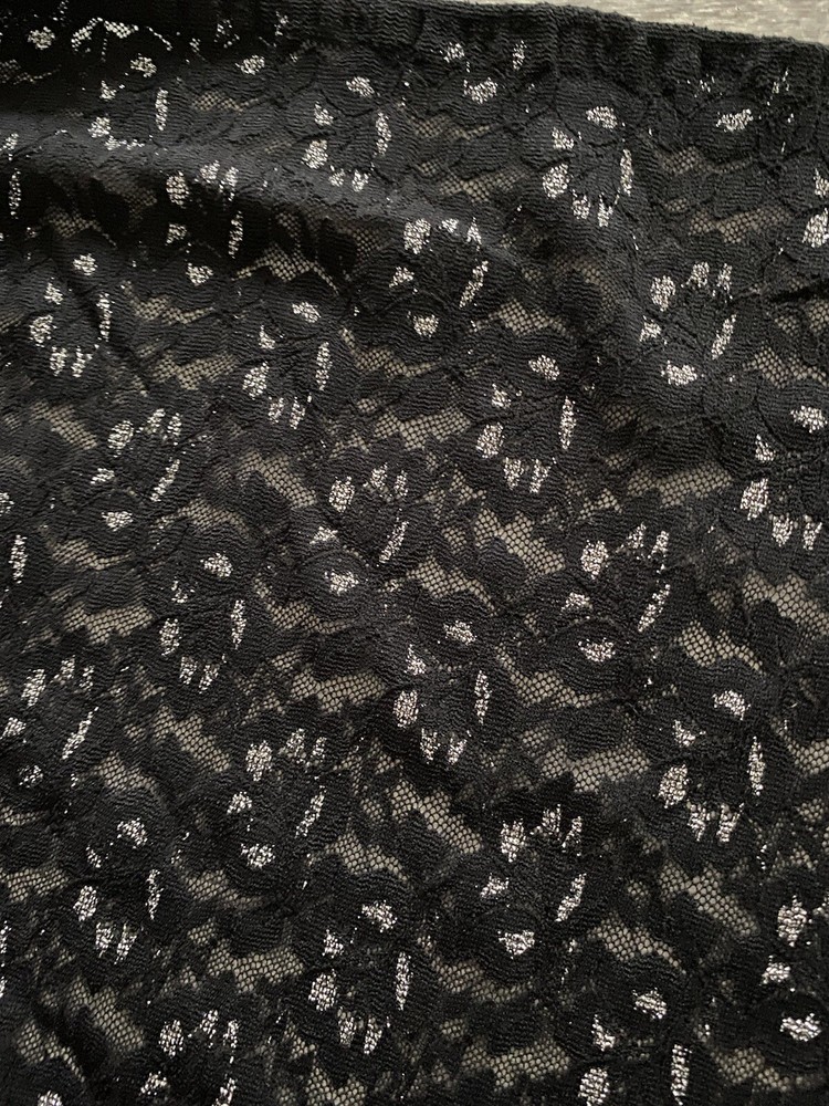 Fabric Black Lace with Silver Metallic Thread 53W x 1.8 Yards (*44)