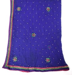 Sushila Vintage Blue Scrap Dupatta Pure Chiffon Stone Glass Beads Work LongStole