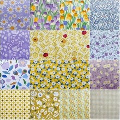 Vintage Floral Precut Fabric Squares 10×10, Purple Yellow Layer Cake Fabric for