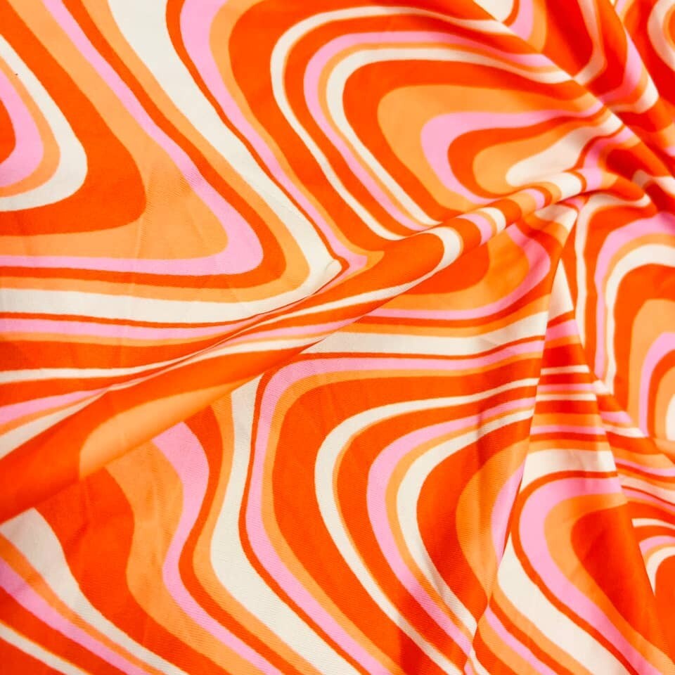 Retro Orange Printed Nylon Spandex Fabric 4 Way Stretch for Swimwear