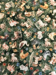 LIL FARMERS FARM ANIMALS ON GREEN HORSE PIG COW Cotton Fabric QT HALF YD