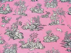 2 Yards Kids Toile Pink White Retro Michael MIller Quilt Craft Cotton Fabric