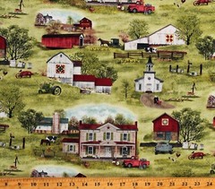 Cotton Houses Barns Country Rural Headin’ Home Fabric Print by the Yard D371.73