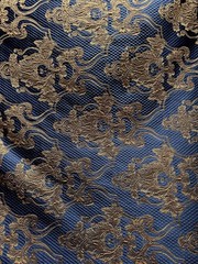 NAVY GOLD Damask Brocade Upholstery Drapery Fabric (56 in.) Sold By The Yard