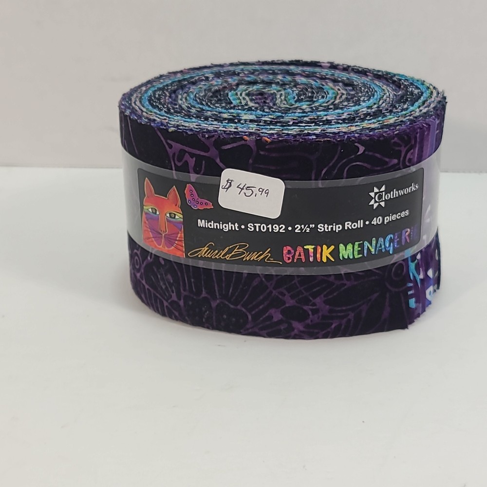 Laurel Burch For Clothworks, Batik Menagerie Midnight Jelly Roll 40 Piece 2 1/2″