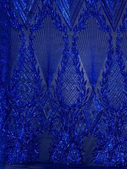 Francesca ROYAL BLUE Vines and Diamonds Pattern Sequins on Mesh Lace Fabric by