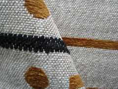 Schumacher’s Serapo Carbon Ochre Black Gold Ivory lines circles modern fabric 1y