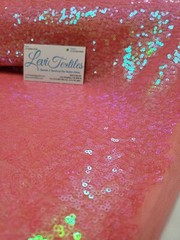 Iridescent Neon Coral Glitz Sequin Fabric / 3mm Sequin on Poly Mesh – Sold BTY