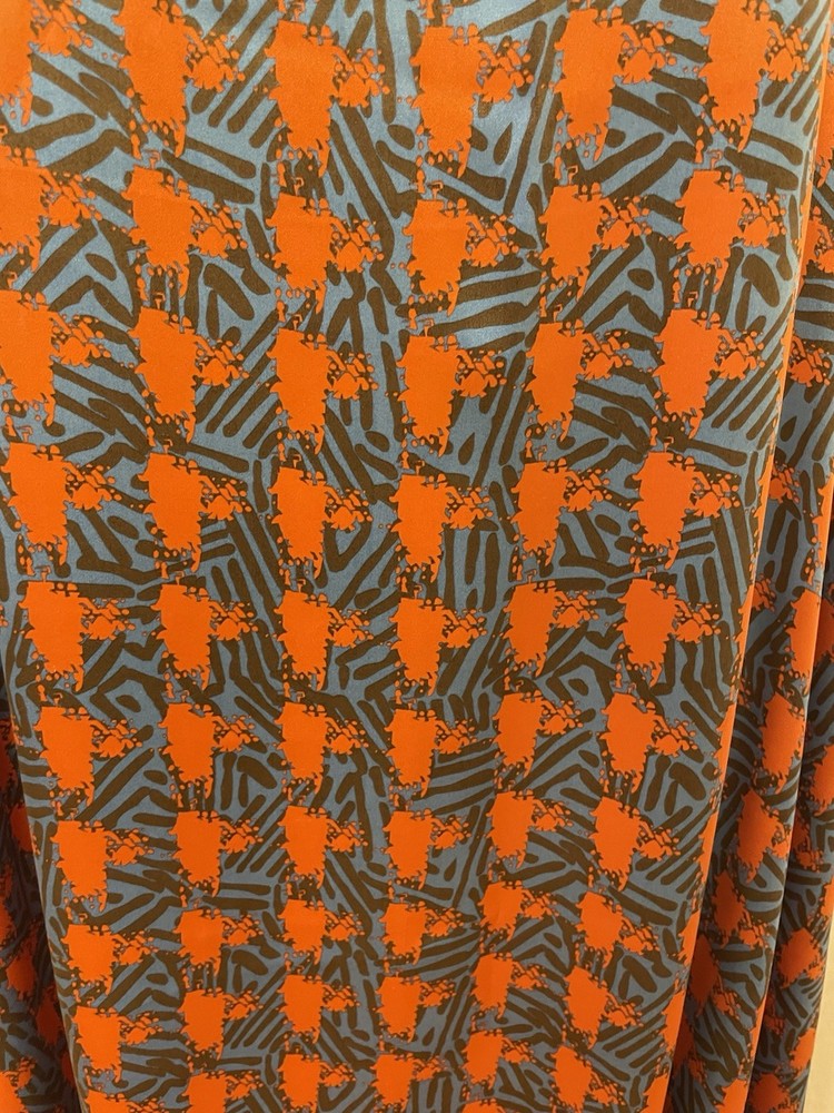 100% Silk Charmeuse Abstract Geometric Vibrant Orange Fabric By The Yds 46″ Wide