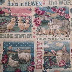 Vintage Concord Fabric Sharon Kessler Farm Animals Feedsack Labels 1 1/8 Yard