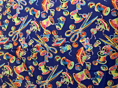 POP ART by Hoffman Sewing Theme Toss Buttons Pin Cushion on Blue BTFQ