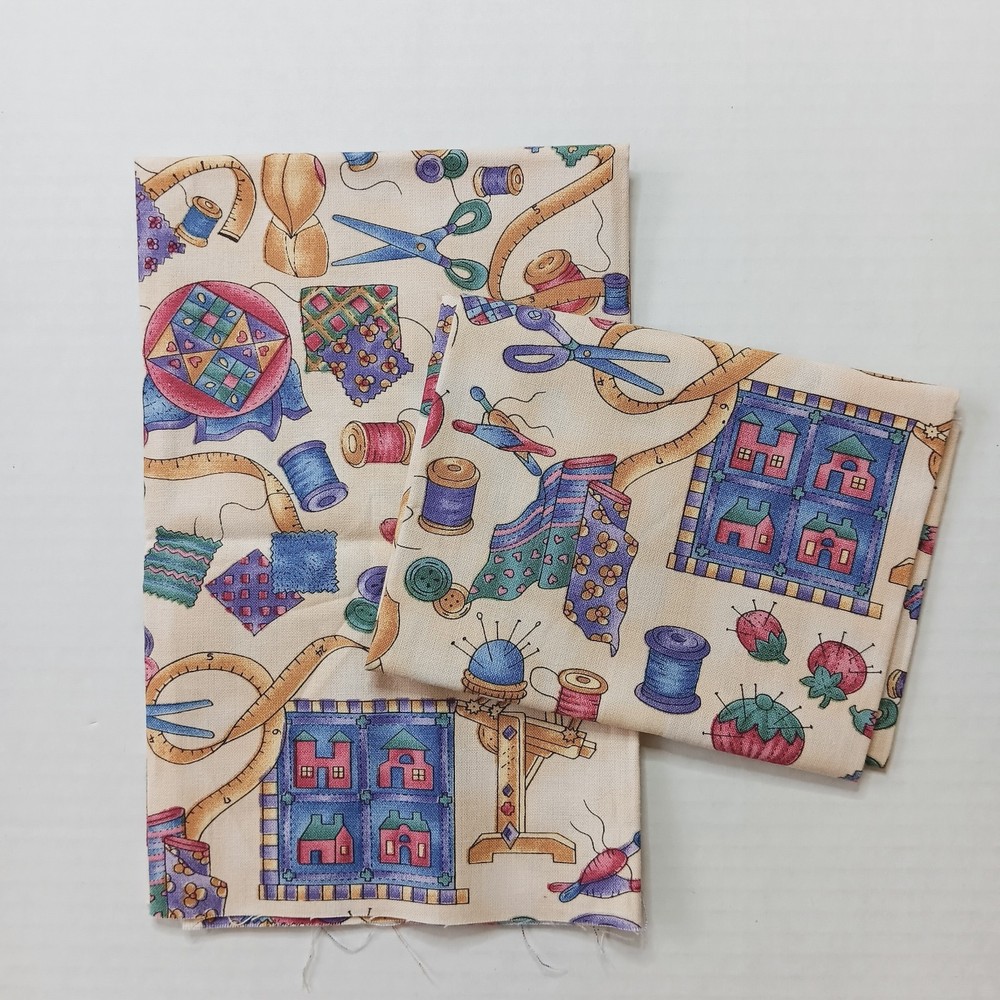 Lot of 2 Sewing Basket by Hoffman International Fabrics Cotton Fat Quarters