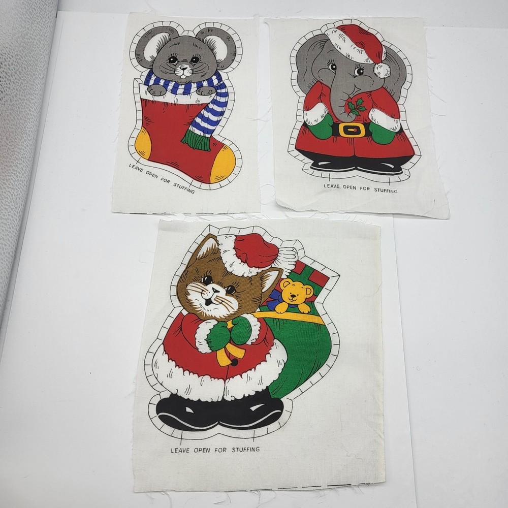 Vintage Fabric Ornament miss matched single piece no backs Christmas craft