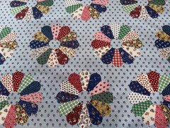 VTG Concord CHEATER QUILT 5 YD Blue Cottagecore Fabric Calico Dresden Plate