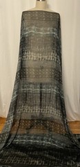 Poly Rayon Fluid Organza Deep Charcoal Teal Abstract Ikat Fabric By The Yard 60″
