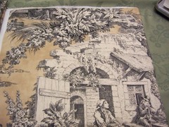 French Country Toile Fabric Lot of 3 Matching Pieces Pastoral Scene Upholstery