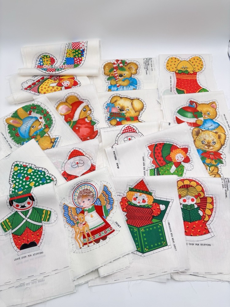 1970’s Spring Mills Christmas Ornaments 38 Sew/Stuff Fabric Panels Googly Eyes