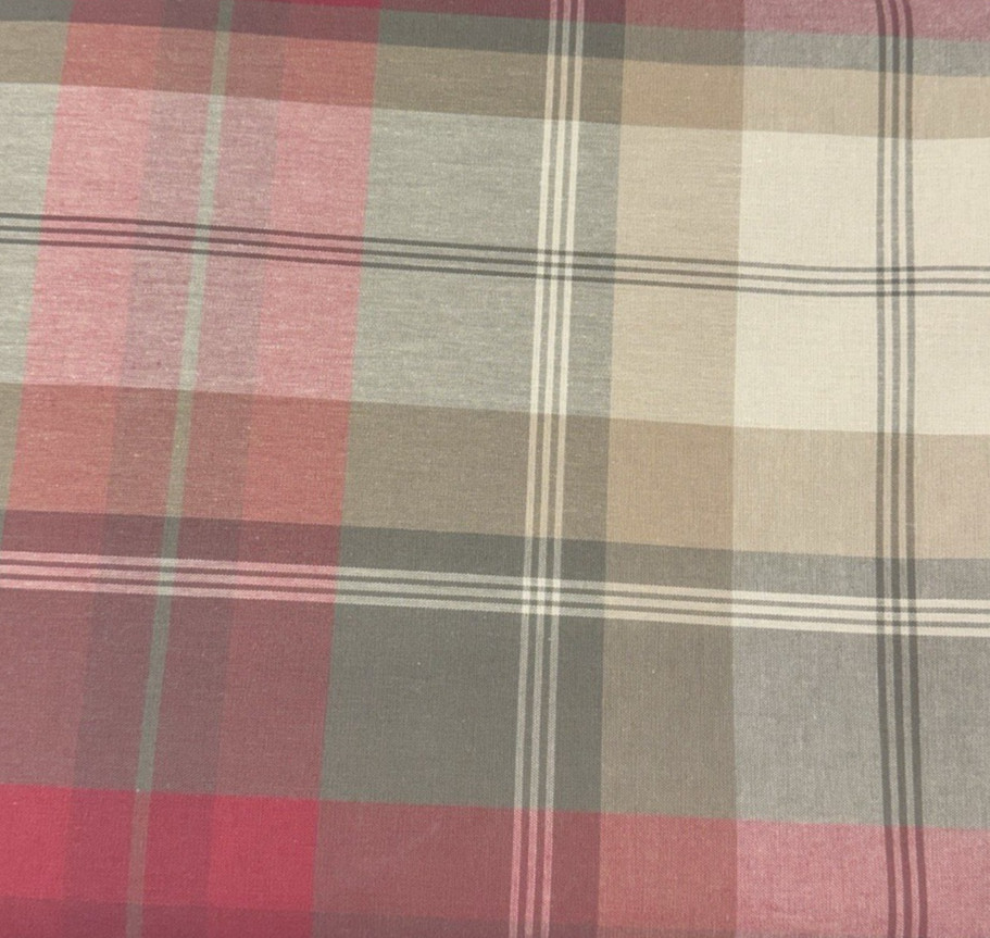 Large Scale Plaid Cotton Upholstery Fabric Tan Red Sage Green BTY #61