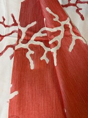 Fabric Lot 1 Yd 16 Ins 54 W Ocean Coastal Red Coral Cream Background Upholstery