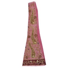 Sanskriti Saskriti Vintage Design Net Mesh Fabric Hand Beaded Pink Patch Work De