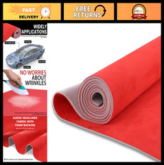 Red Suede Headliner Fabric 96″ L x 60″ W Foam Backing for Auto, SUV, Boat, RV Re