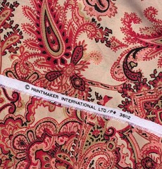 Printmaker Fabric Soft Flowy Burgundy Red Green Paisley 2+ yds 44 in