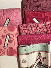Lot of 7 Fabric Scraps Pinks Hearts Rabbit Swirls Lot #39