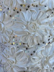 Allie WHITE 3D Floral Polyester Satin Rosette with Sequins Fabric by the Yard –