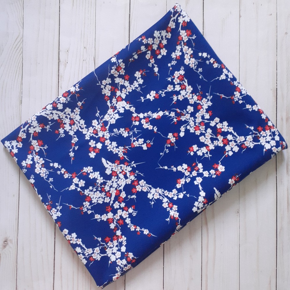 Vintage Whittaker Textile Imports Knit Floral Fabric Blue White 60″ W 1 2/3 yds